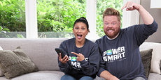 BC Hydro spokespersons, Dave raising his arms and Jaclyn pointing to her smartphone are promoting the Peak Saver program BC Hydro spokespersons, Dave raising his arms and Jaclyn pointing to her smartphone are promoting the Peak Saver program