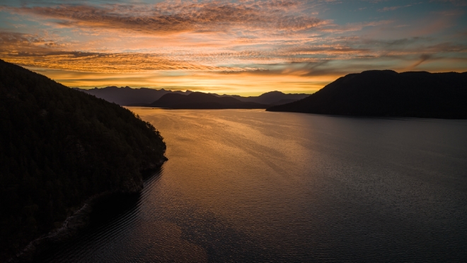 Sunrise over Jervis Inlet. Sunrise over Jervis Inlet.