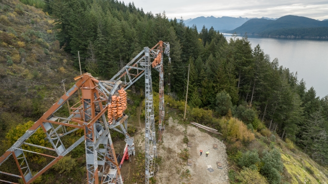 The towers at Jervis Inlet North following the removal of the power line.  The towers at Jervis Inlet North following the removal of the power line.