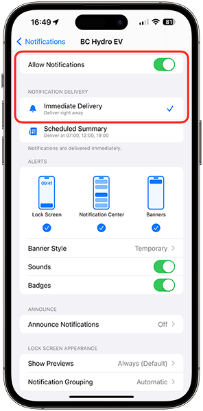 iOS Phone settings - Notifications