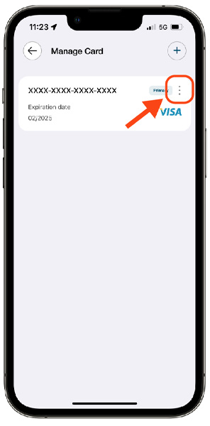 Mobile app - Manage cards vertical dots