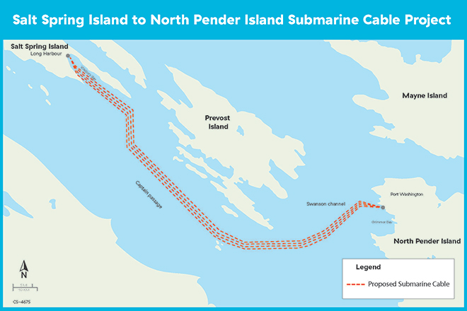 Salt Spring Island to North Pender Island cable project map