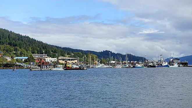 A far away wide view from the ocean in Haida Gwaii