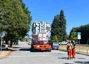 Transformer being moved to the site.