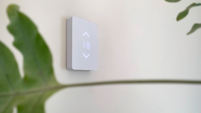 Mysa thermostat  on the wall and plant