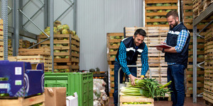 Employees working in commercial refrigeration unit