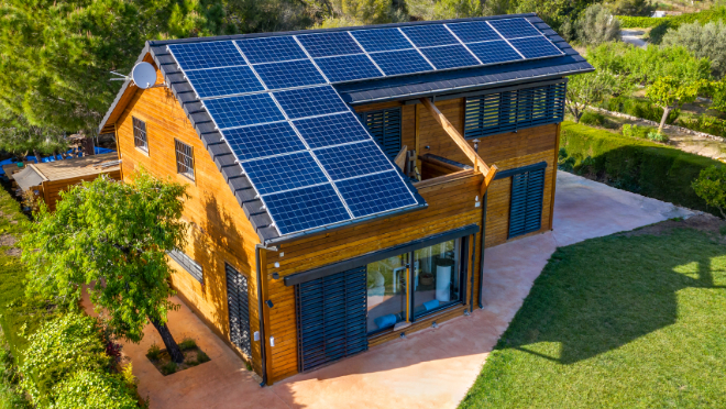 House with solar panels on roof