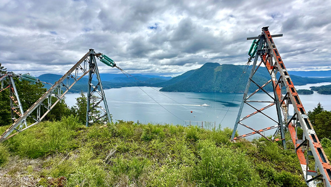 Jervis Inlet North, showing the 230 kV power lines.