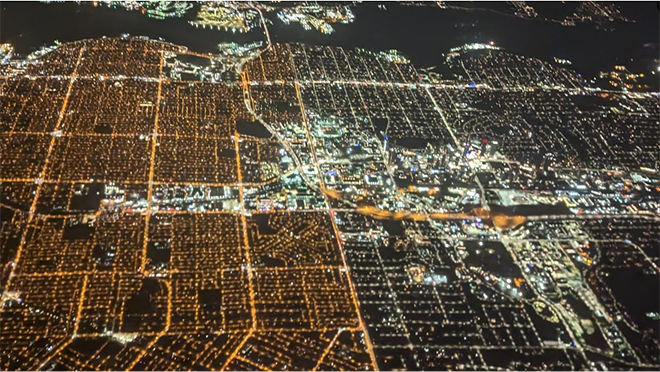 Street lighting aerial view of Burnaby and Vancouver