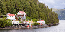 Small coastal community and harbour in Boat Bluff, B.C.