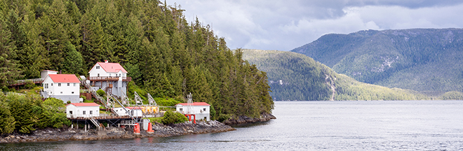 Small coastal community and harbour in Hartley Bay, B.C.