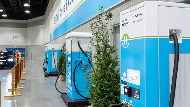 BC Hydro charging stations at 2024 Everything Electric show at Vancouver Convention Center.