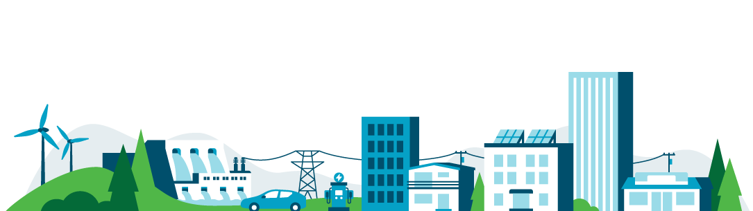 Graphic illustration of electric technology and BC Hydro properties.